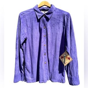 NWT CARIBBEAN JOE Women’s Long Sleeve Suede Purple Button Down - Size XL